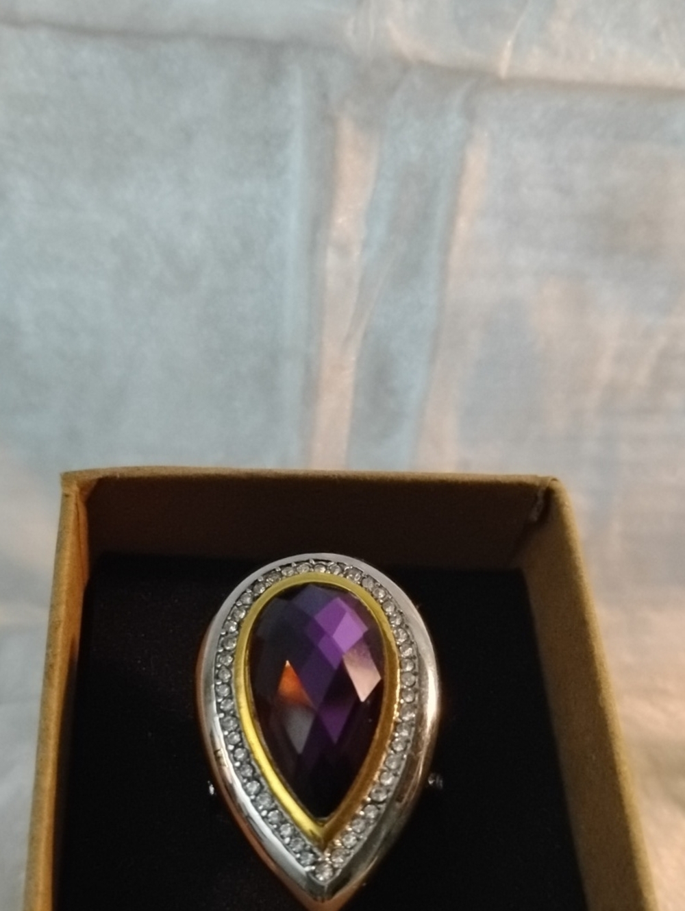 Emma Skye Teardrop Purple Crystal Ring with Silver and Gold Accents Size 9